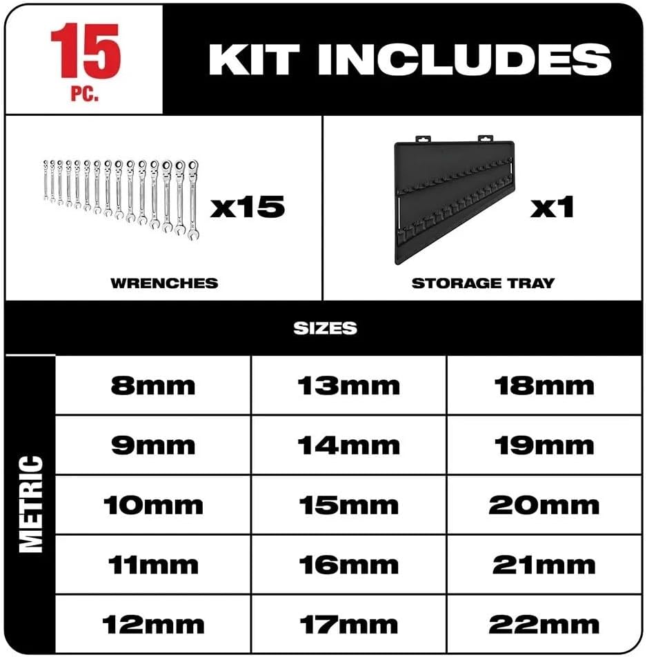 New 48-22-9513 Combination Wrenches for Milwaukee Metric Ratcheting Wrench Set - 15pc