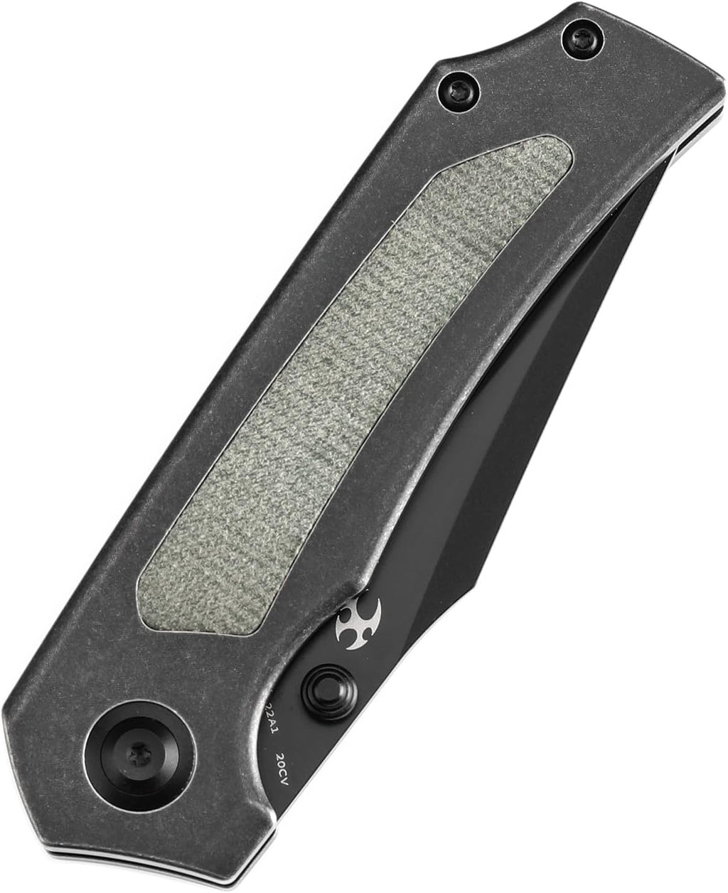 KANSEPT Fermi Pocket Folding Knives for Men Women Camping Hiking Folding Knife 3.11'' Blackwash CPM 20CV Blade EDC Knife with Green Micarta Titanium Handle Everyday Carry K1122A1