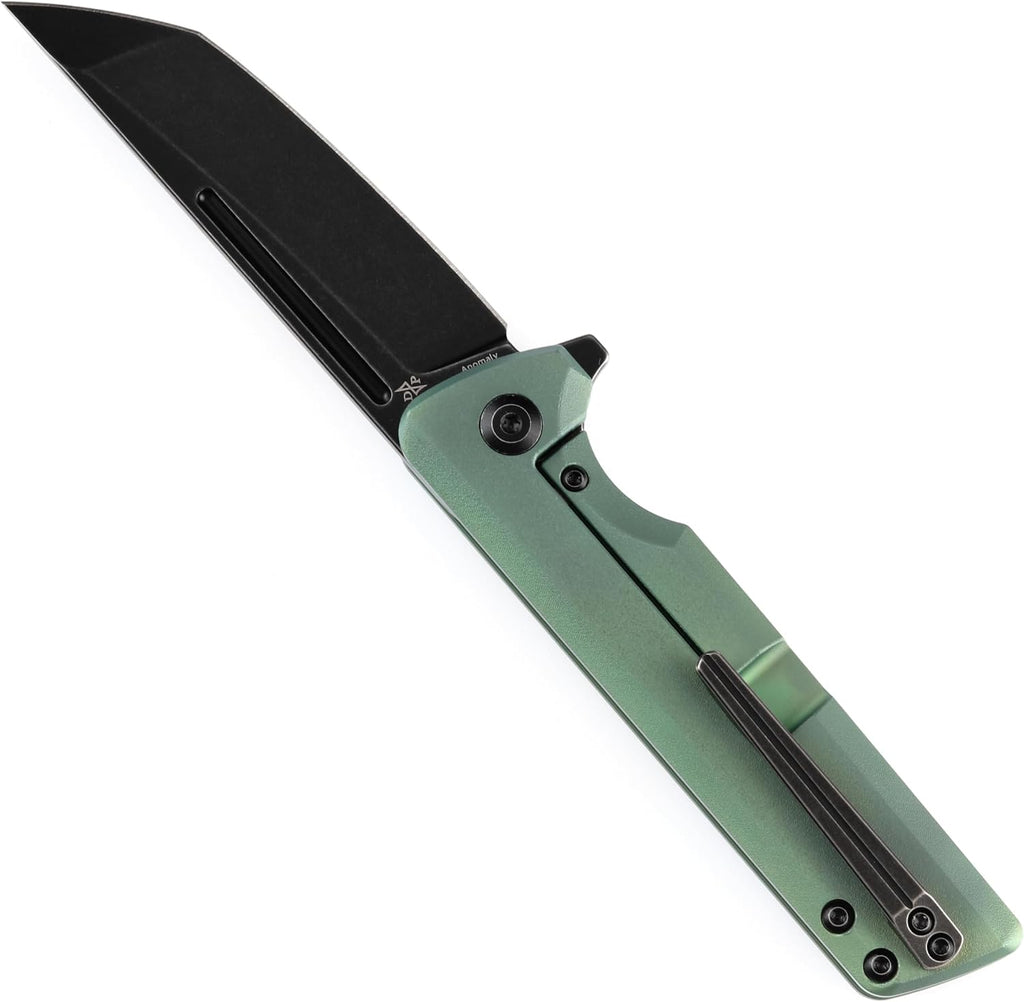 KANSEPT Anomaly Pocket Folding Knives EDC Camping Folding Knife 3.14'' Black Stonewashed CPM S35VN Material Pocket Folding Knife with Green Orange Peel Finish Titanium Handle Everyday Carry K2038T4