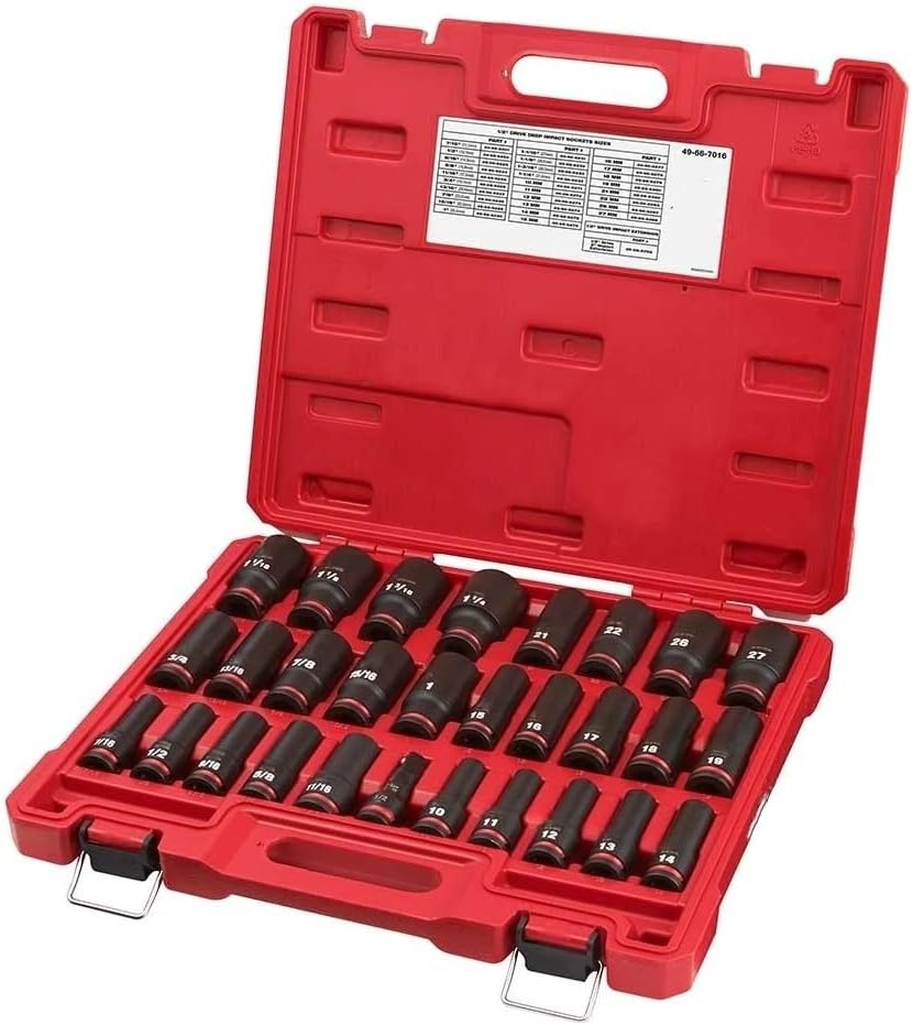 29PC 49-66-7016 for Milwaukee Metric & SAE 1/2 Dr Impact Socket set - Black