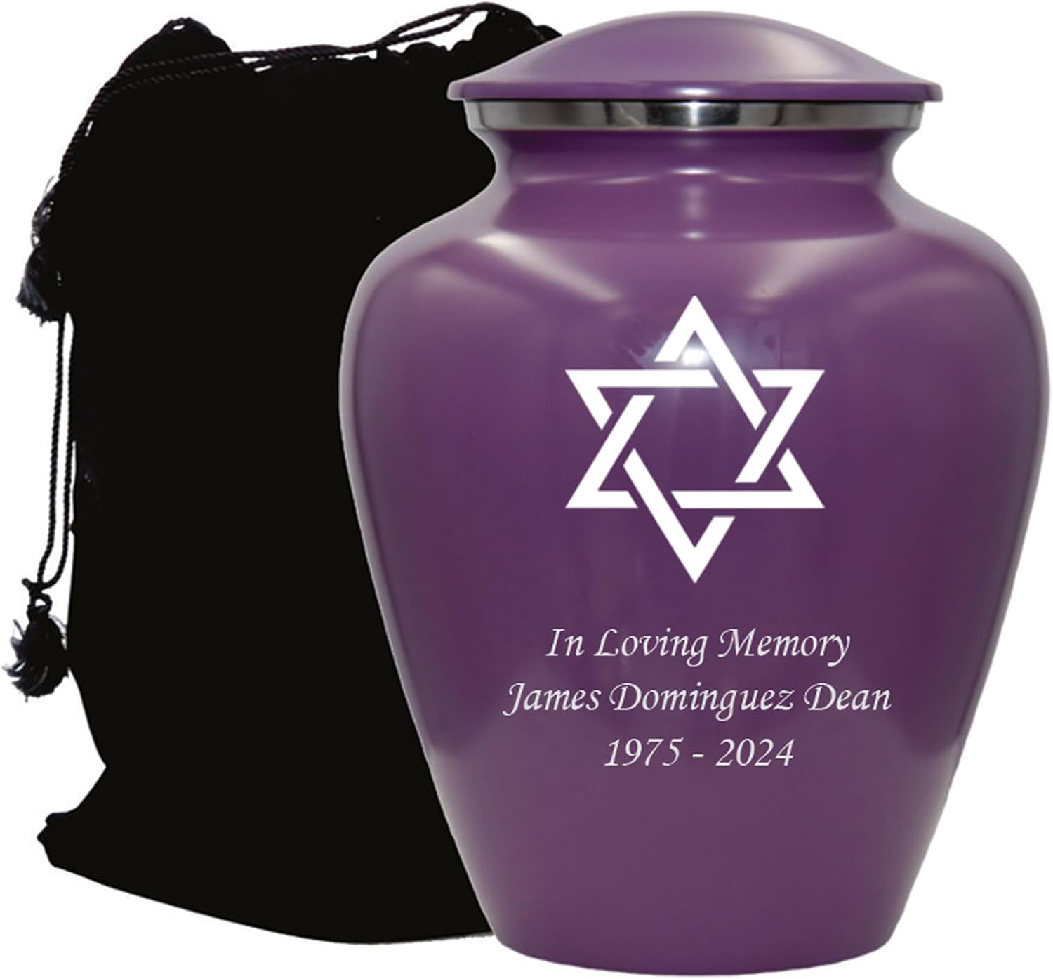 Star of David Blue Cremation Urn for Human Ashes, Jewish Cremation Urn, Religious Ash Urns with Personalized Engraving (Purple)
