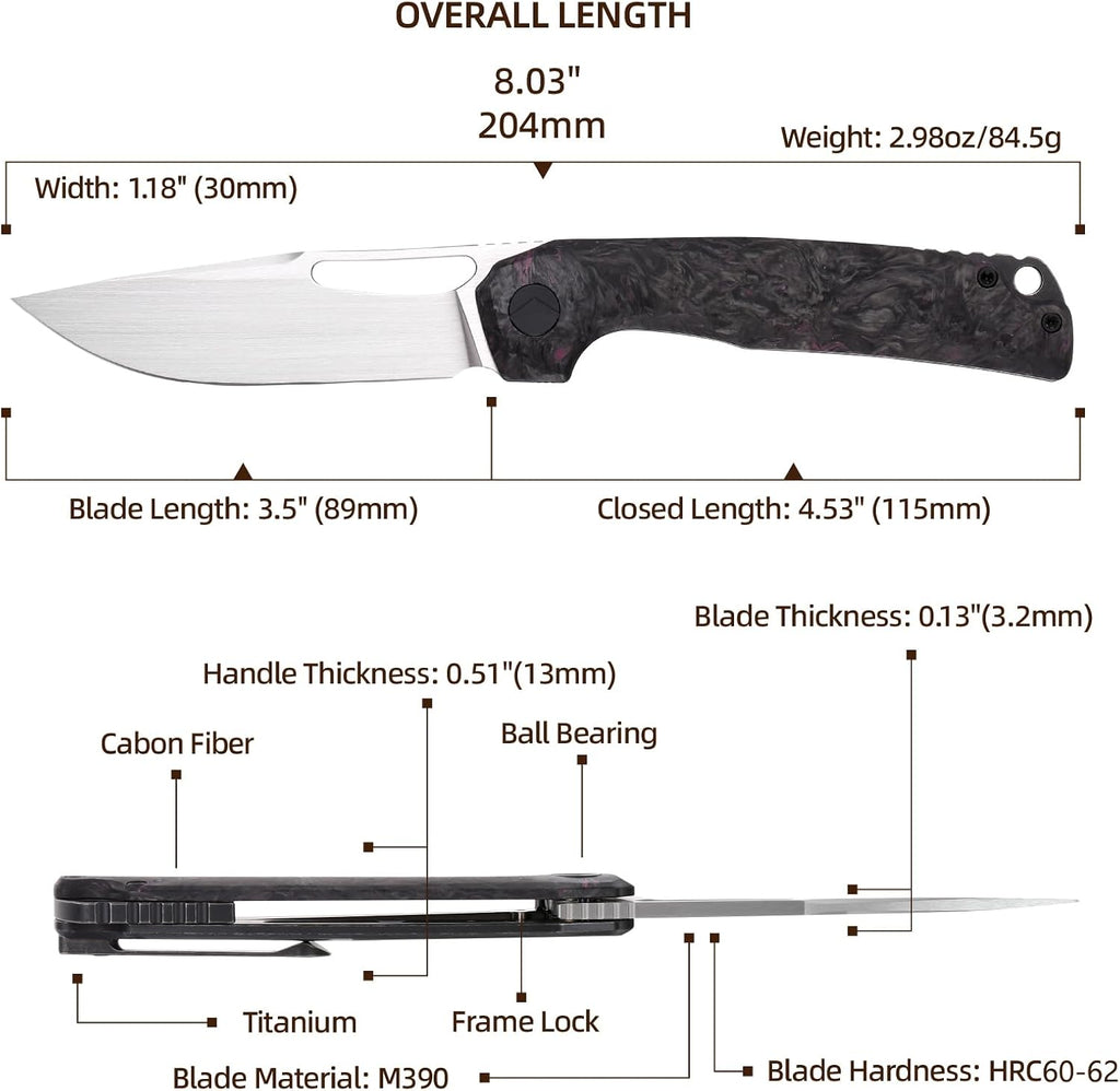 Pocket Knife, 3.5' M390 Blade Folding Knife Hunting Knife Survival Knife with Pocket Clip, EDC Knives for Hunting Camping Survival Outdoor Fishing Hiking (Copper&Grey)