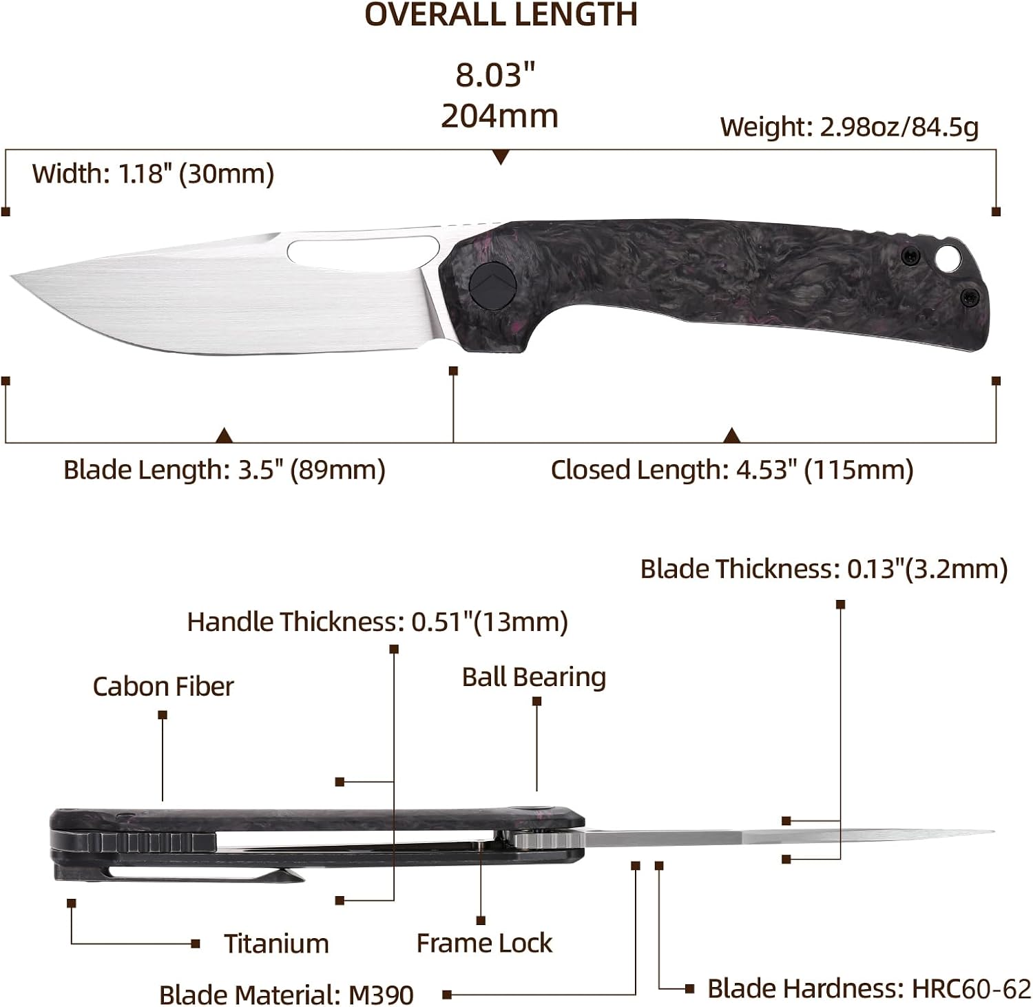 Pocket Knife, 3.5' M390 Blade Folding Knife Hunting Knife Survival Knife with Pocket Clip, EDC Knives for Hunting Camping Survival Outdoor Fishing Hiking (Copper&Grey)