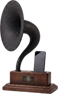 Handmade Acoustic Phone Speaker, Gramophone Phone Amplifier, Vintage Passive Speaker for Home Decor, Office Furniture Gift, Unique Handmade Smart Phone Dock - 15 Smoked Oak & Brushed Black