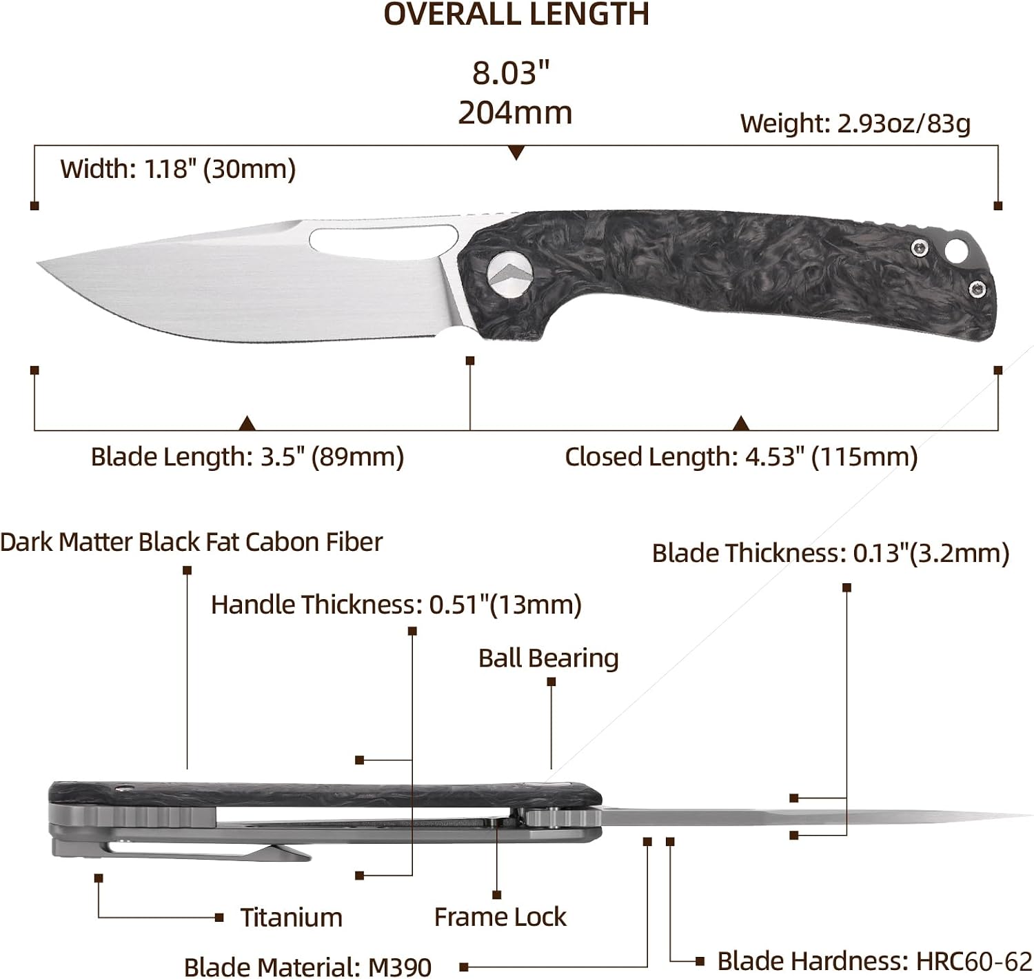 Pocket Knife, 3.5' M390 Blade Folding Knife Hunting Knife Survival Knife with Pocket Clip, EDC Knives for Hunting Camping Survival Outdoor Fishing Hiking (Black&Grey)