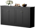 Cozy Castle Buffet Cabinet with Storage - Kitchen Storage Cabinet Wood Console Table Coffee Bar Accent Cabinets for Living Room Dining Room Entryway Black 57.5' W