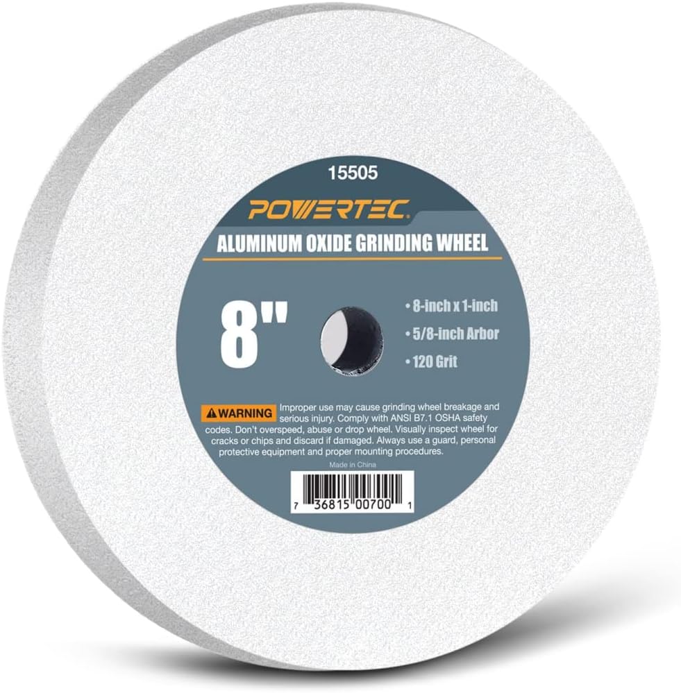 WEN BG4280 5-Amp 8-Inch Variable Speed Bench Grinder with Flexible Work Light & POWERTEC 15505 White Aluminum Oxide Grinding Wheel, 8-Inch by 1-Inch, 5/8-Inch Arbor, 120 Grit