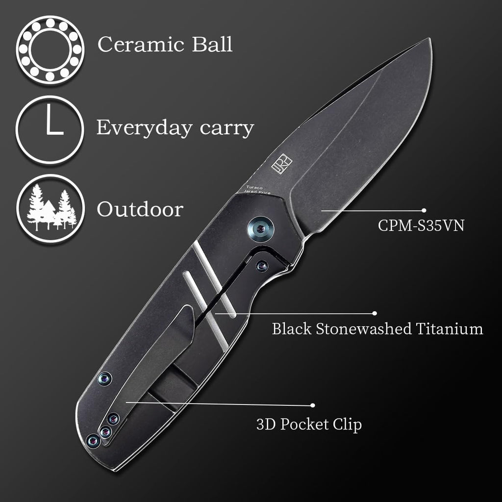 KANSEPT Turaco Pocket Folding Knives for Men EDC Camping Folding Knife 2.85'' CPM-S35VN Material Pocket Folding Knife with Bronze Anodized Titanium Handle Everyday Carry K2049A2