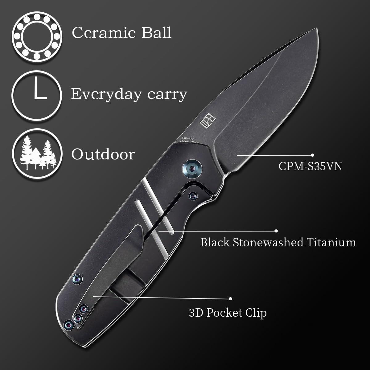 KANSEPT Turaco Pocket Folding Knives for Men EDC Camping Folding Knife 2.85'' CPM-S35VN Material Pocket Folding Knife with Bronze Anodized Titanium Handle Everyday Carry K2049A2