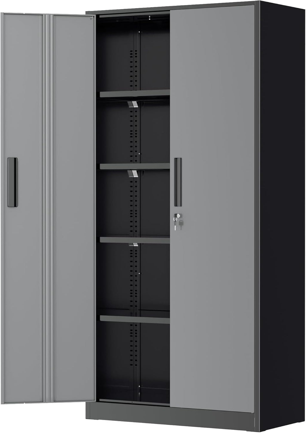 Greenvelly Metal Garage Storage Cabinet, 72' Black Gray Tool Steel Locking Cabinet with Doors and 4 Shelves, Tall Cabinets for Garage Storage Systems Lockable File Cabinet for Home Office,Garage