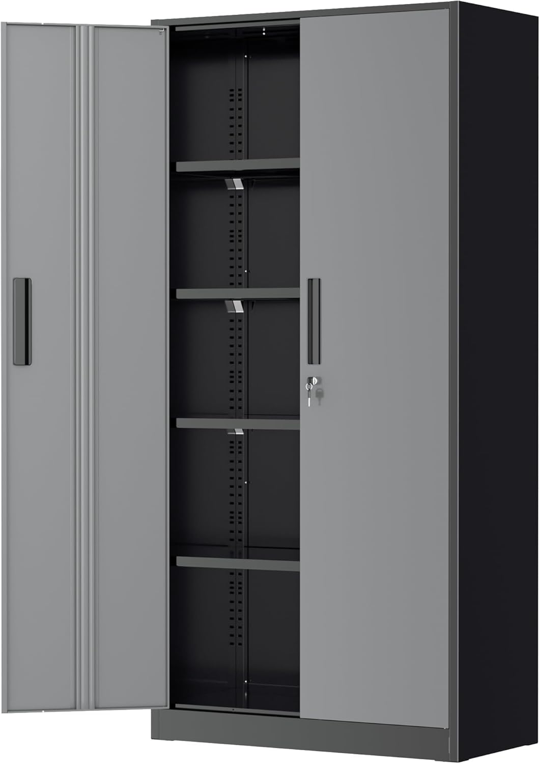 Greenvelly Metal Garage Storage Cabinet, 72' Black Gray Tool Steel Locking Cabinet with Doors and 4 Shelves, Tall Cabinets for Garage Storage Systems Lockable File Cabinet for Home Office,Garage