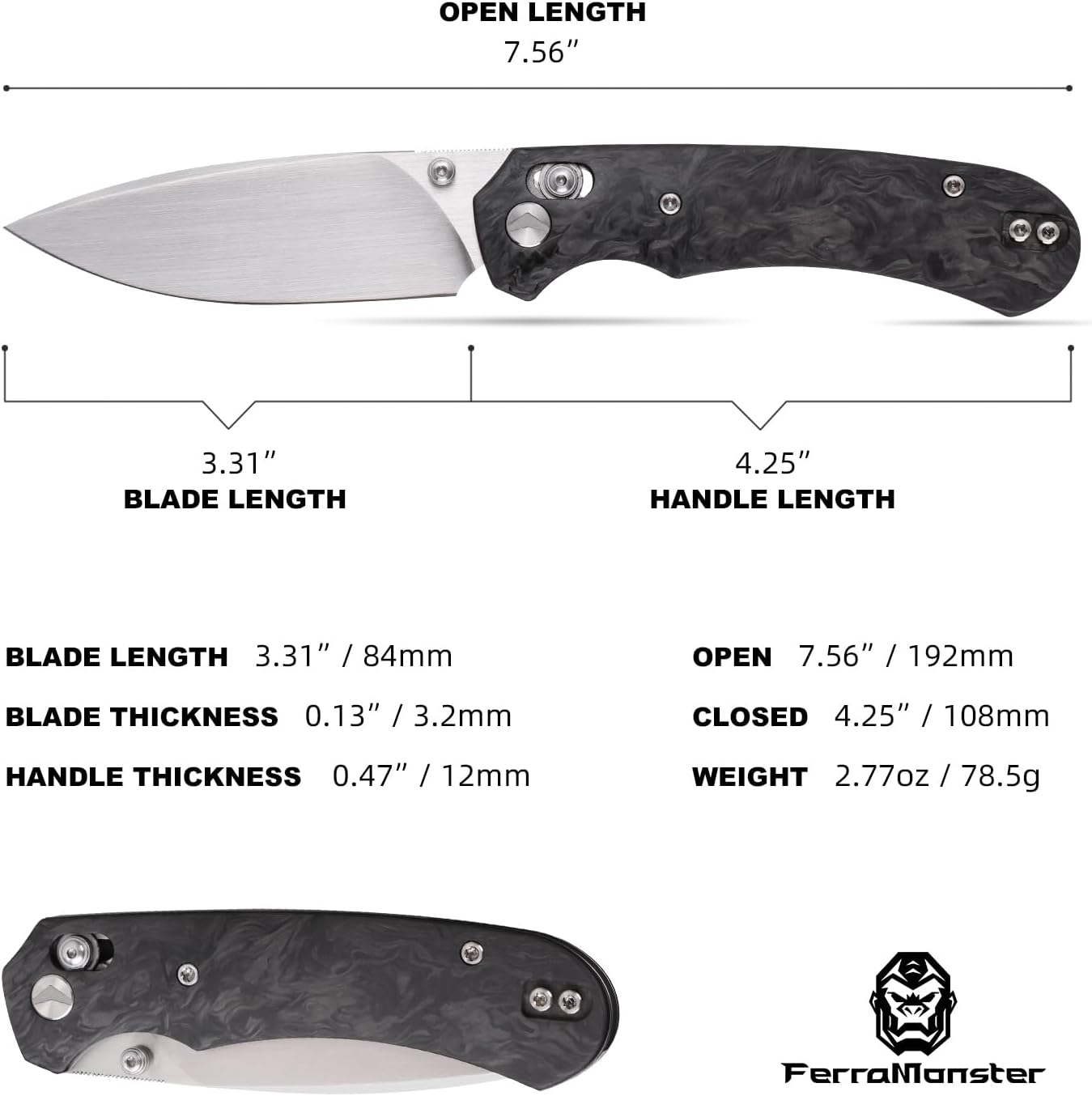 Folding Pocket Knife, 3.31'' M390 Blade, Erogonomic Titanium Handle, Pocket Knife for Men, EDC Knife for Hunting, Outdoor Survival Fishing Hiking Camping Knives (Black&Grey)