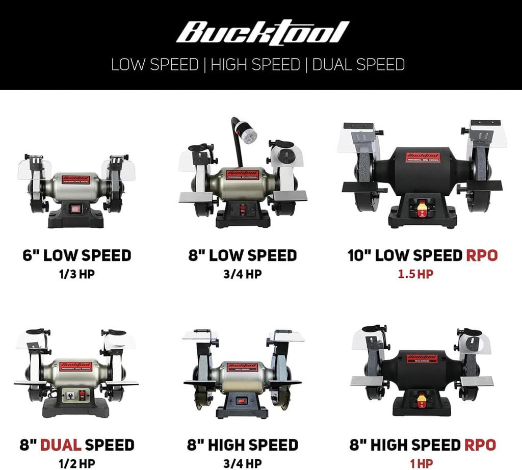 BUCKTOOL 1.5HP 10 Inch Low Speed Bench Grinder, 1750 RPM Table Grinder with 13A Motor, High Precision Wobble-free Wheel Grinder, TDS-250