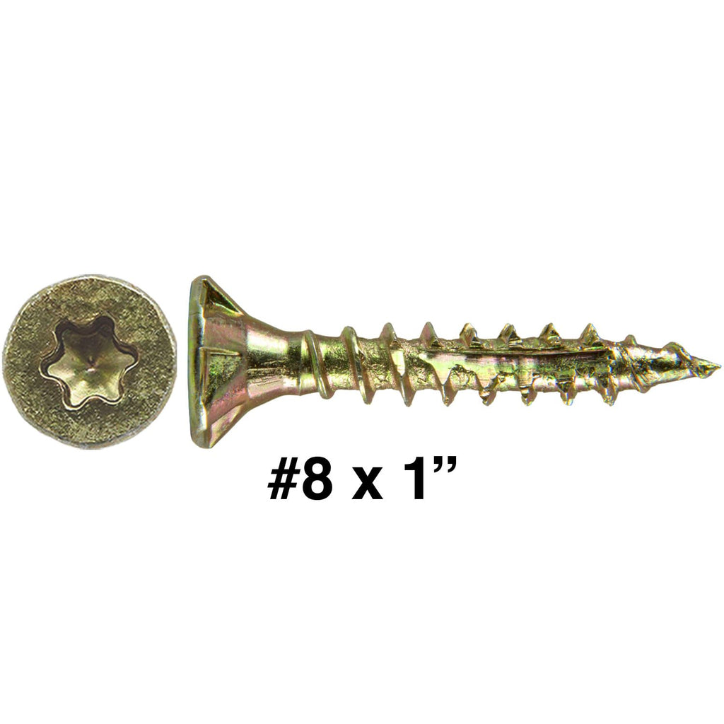 Jake Sales #8 x 1 Gold Star Wood Screw Torx/Star Drive Flat Head (Full Box - 10000 Screw Count) - Multipurpose Torx/Star Drive Wood Screws