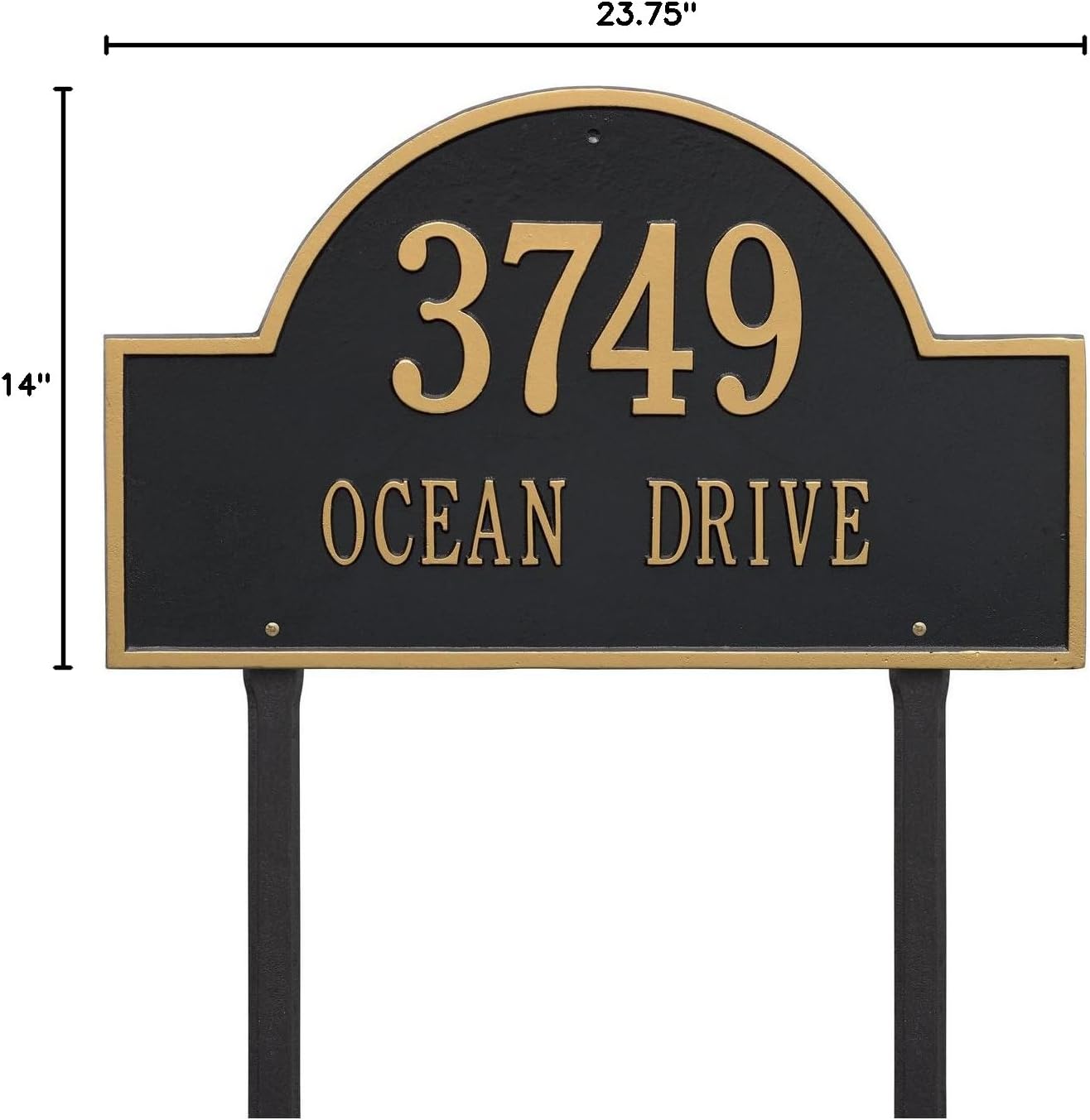 Whitehall Custom Arch Marker Estate Lawn 2 Line Aluminum Address Plaque 23.75'W x 14'H - Made in USA, Home Decor, Outdoor Decor, Housewarming Gift, Metal Customized Address Sign - Finish: Black Gold