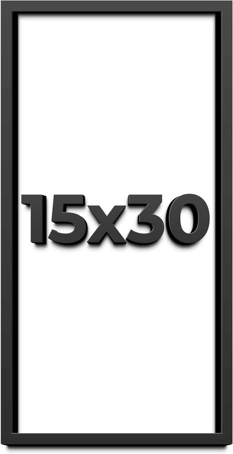15x30 Shadow Box Black Solid Wood Display Frame with White Acid-Free Backing UV Acrylic & Hanging Hardware - with 3/4' Usable Depth