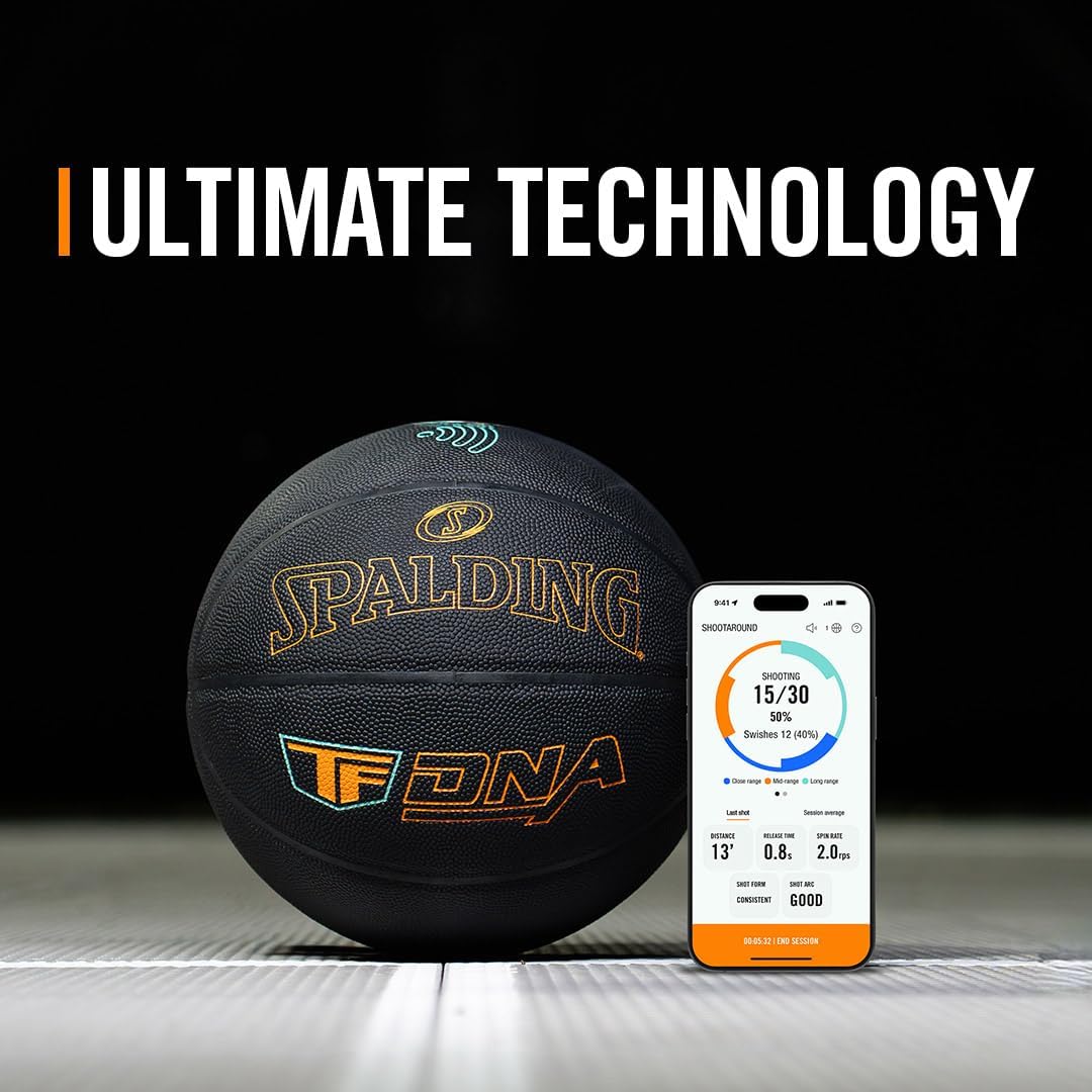 Spalding TF DNA Smart Basketball with Training App & 1-Year Subscription, Indoor/Outdoor Basketball, Tracks Shooting Performance & Training Metrics
