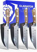Dalstrong Non Serrated Steak Knives Set of 4-5 inch Straight Blade Steak Knife Set - Sheaths - Forged German Steel - Olive Wood G10 Handle - Gladiator Series Dinner Set - NSF Cuchillos para Carne