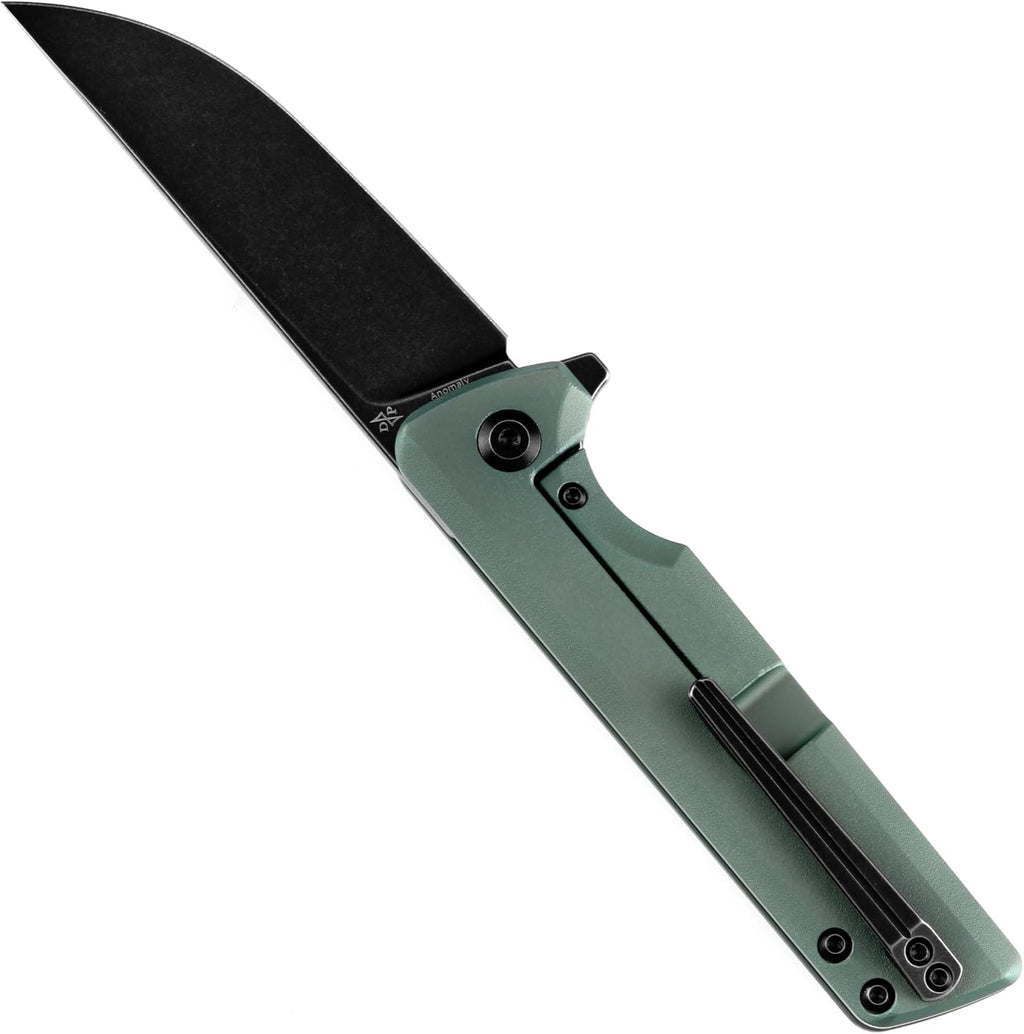 KANSEPT Anomaly Pocket Folding Knives EDC Camping Folding Knife 3.14'' Black Stonewashed CPM S35VN Material Pocket Folding Knife with Green Orange Peel Finish Titanium Handle Everyday Carry K2038A4