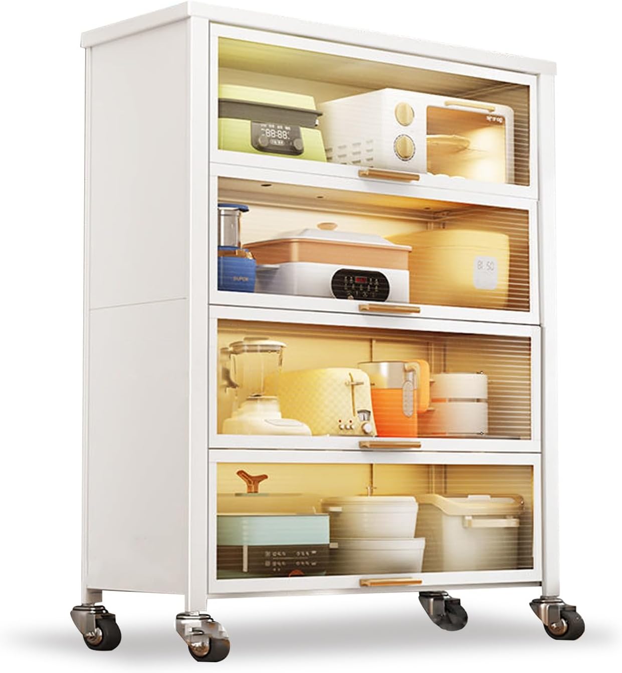 White Bakers Rack with 4 Layers, Kitchen Storage Cabinet & Microwave Stand, Coffee Bar Station for Home, Office, Pantry & Garage - 80cm/31in, Space-Saving Design