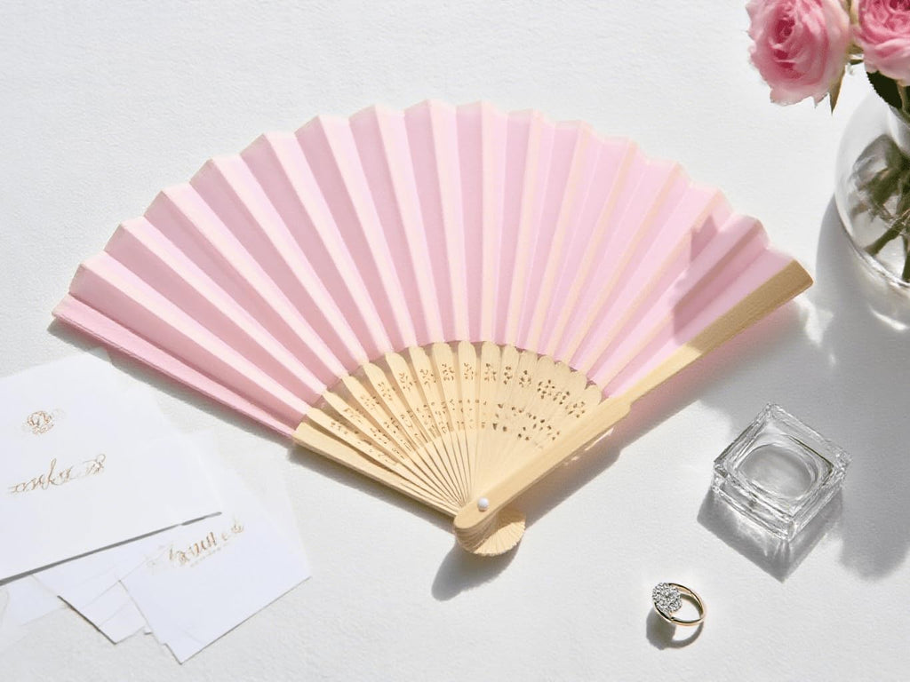 Custom Pink Silk Wedding Fans for Guests -70pcs Personalized Engraved Summer Wedding Fans,Bachelor Party Favor Bridal Shower Gift (Pink)