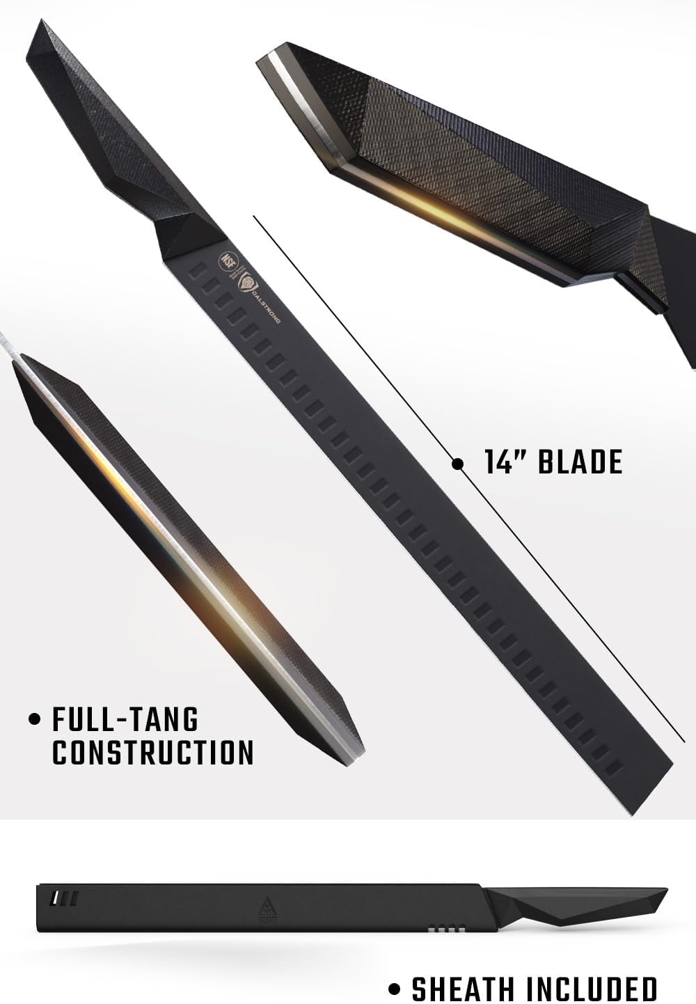 Dalstrong Slicing Knife - 14 inch - Shadow Black Series - Black Titanium Nitride Coated - High Carbon - 7CR17MOV-X Vacuum Treated Steel Carving Knife - Sheath - Kitchen Knife Slicer - NSF Certified