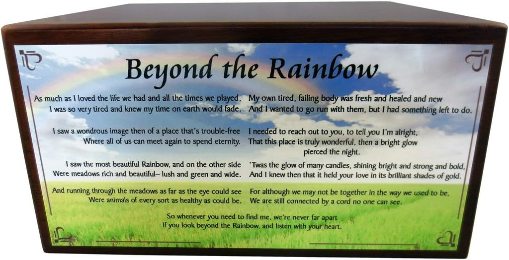 Wooden Pet Urns for Dogs with Yellow Labrador Figurine & Poem Beyond The Rainbow | Personalized Dog Memorial Urn for Ashes | Medium Paulownia Pet Urn for Lab | Pet Memorial | Conversation Concepts
