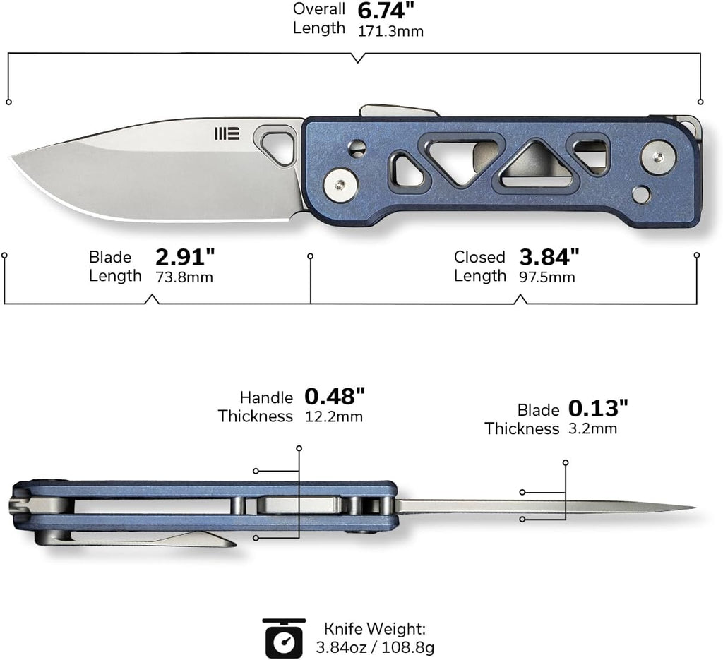 WeKnife Tyro Pocket Knife for Men, Superlock Folding Knife with 4-position Pocket Clip, 2.91' CPM 20CV Steel Blade 6AL4V Titanium Handle, Designed by Snecx Tan WE24001-4 (Blue)