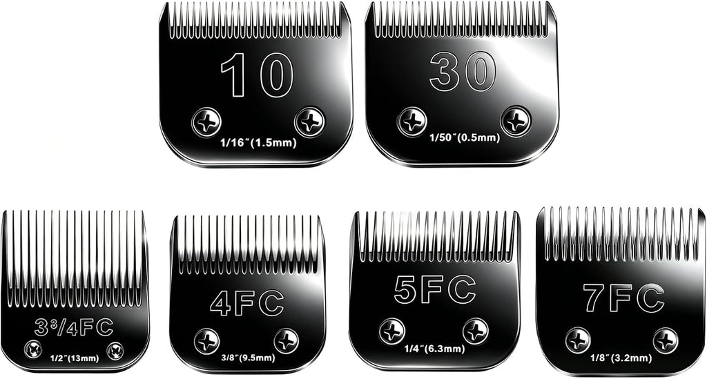 6pcs Dog Grooming Replacement Blades Compatible with Andis/Oster A5/Wahl KM-10 Series Dog Clippers,Detachable Clipper Replacement Blade,Black (6PCS Black-#10+30+3FC+4FC+5FC+7FC)