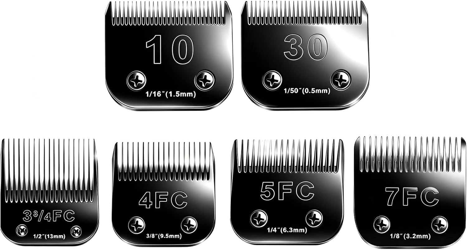 6pcs Dog Grooming Replacement Blades Compatible with Andis/Oster A5/Wahl KM-10 Series Dog Clippers,Detachable Clipper Replacement Blade,Black (6PCS Black-#10+30+3FC+4FC+5FC+7FC)