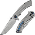 KANSEPT Pretatout Pocket Knives 8.3in Folding Knife with Dmascus Blade and Stonewashed Titanium Handle Pocket Tactical Knife for Men Women, Envelope Opener with Thumb Stud K1032D1