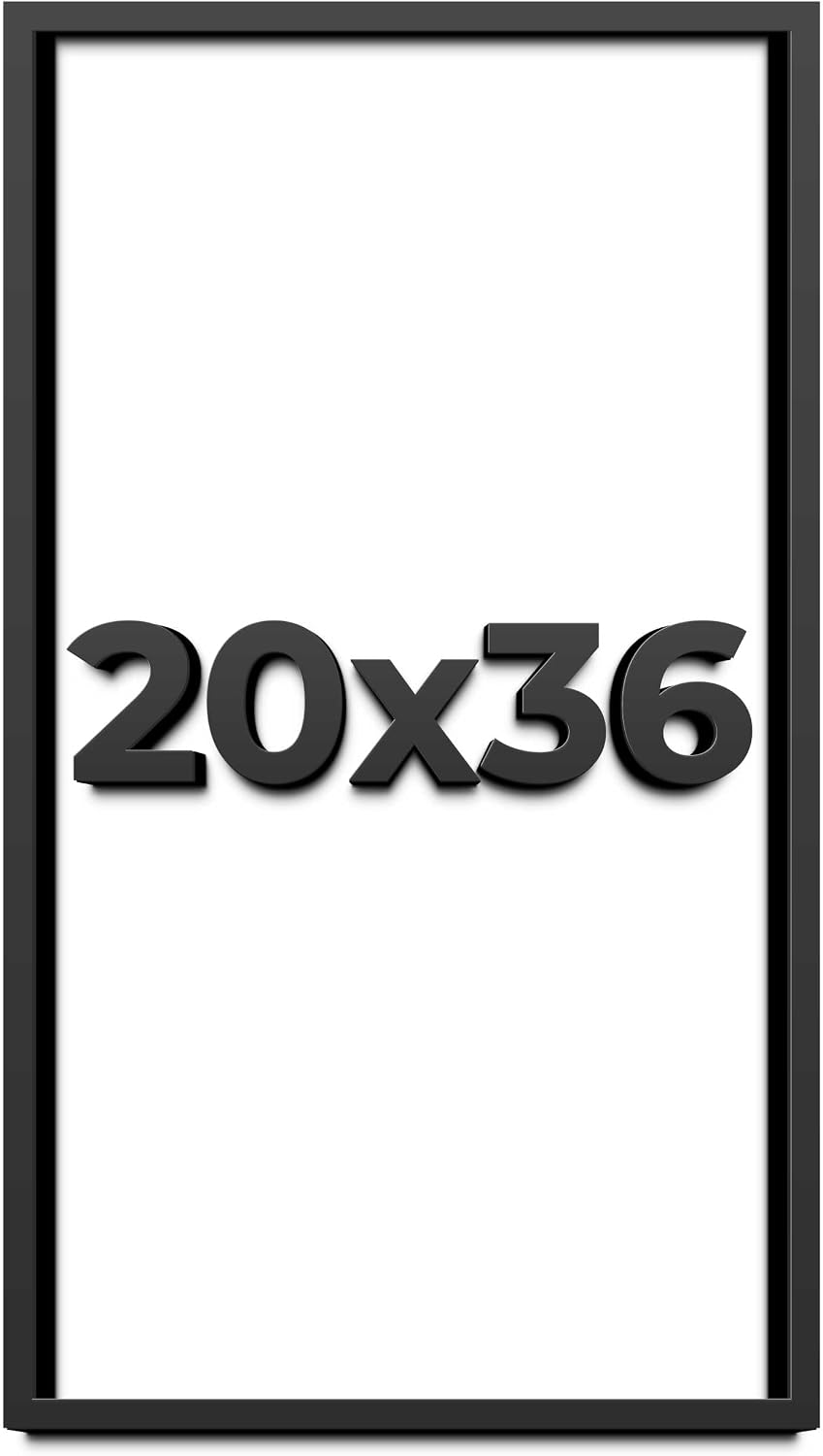 20x36 Shadow Box Black Solid Wood Display Frame with White Acid-Free Backing UV Acrylic & Hanging Hardware - with 3/4' Usable Depth