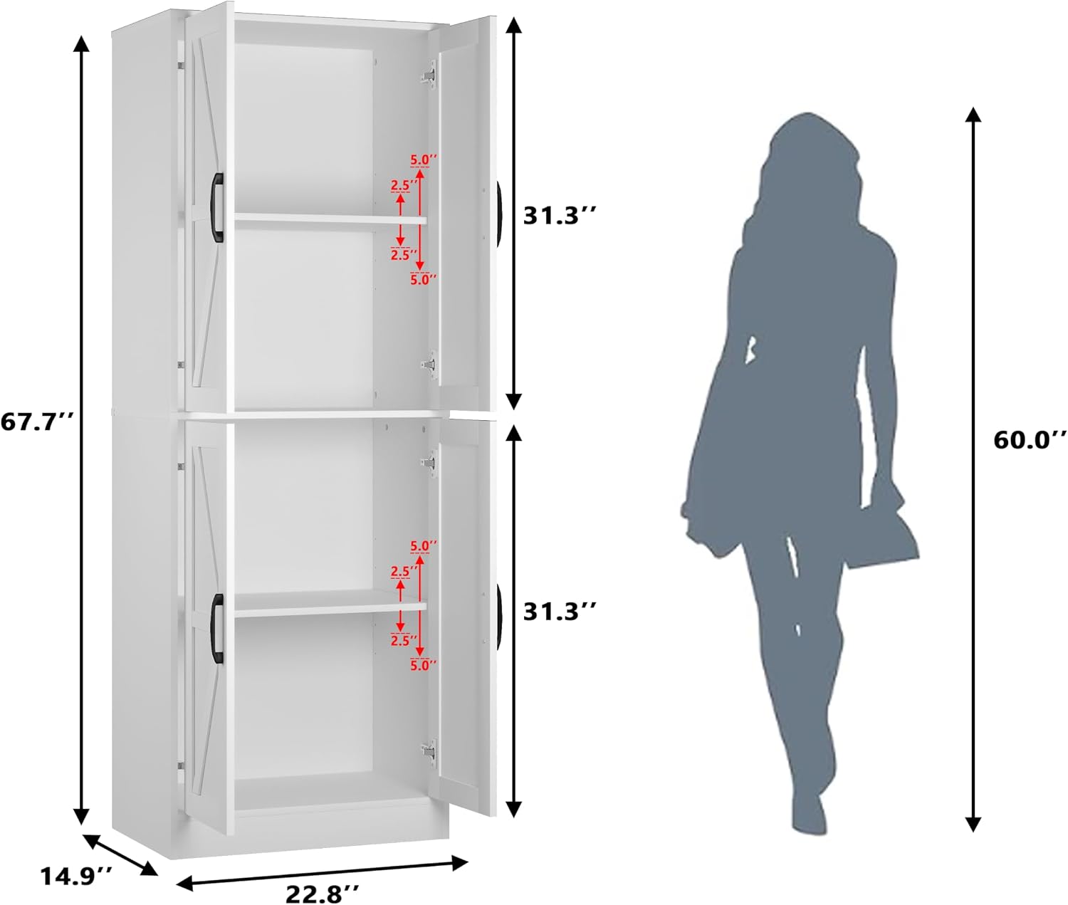 Storage Cabinet,Kitchen Pantry Cabinet,Kitchen Pantry Storage Cabinets with 4 Doors,Tall Kitchen Pantry with Adjustable Shelves,Cupboard for Kitchen,Pantry,Dining Room,Living Room and Bathroom,White