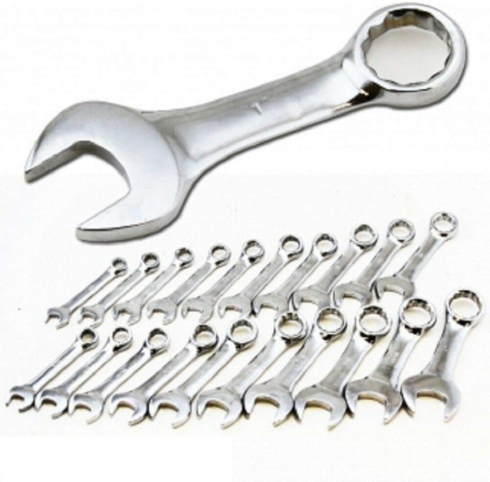 20 PC SAE STANDARD AND MM METRIC SIZE SIZED SHORT LENGTH END STUBBY WRENCH SET