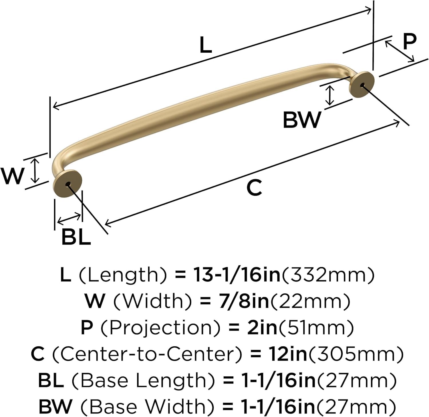 Amerock BP54055CZ | Champagne Bronze Appliance Pull | 12 inch (305 mm) Center-to-Center Cabinet Handle | Renown | Furniture Hardware
