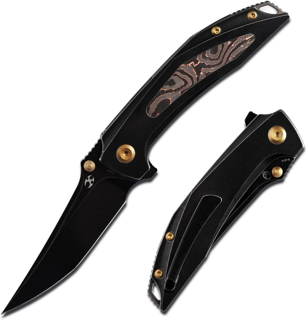 KANSEPT Baku Pocket Folding Knives for Men EDC Camping Folding Knife 3.2'' CPM-S35VN Material Women Folding Knives with Titanium Copper Carbon Fiber Handle Everyday Carry K1056A1