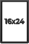 16x24 Shadow Box Black Solid Wood Display Frame with White Acid-Free Backing UV Acrylic & Hanging Hardware - with 3/4' Usable Depth