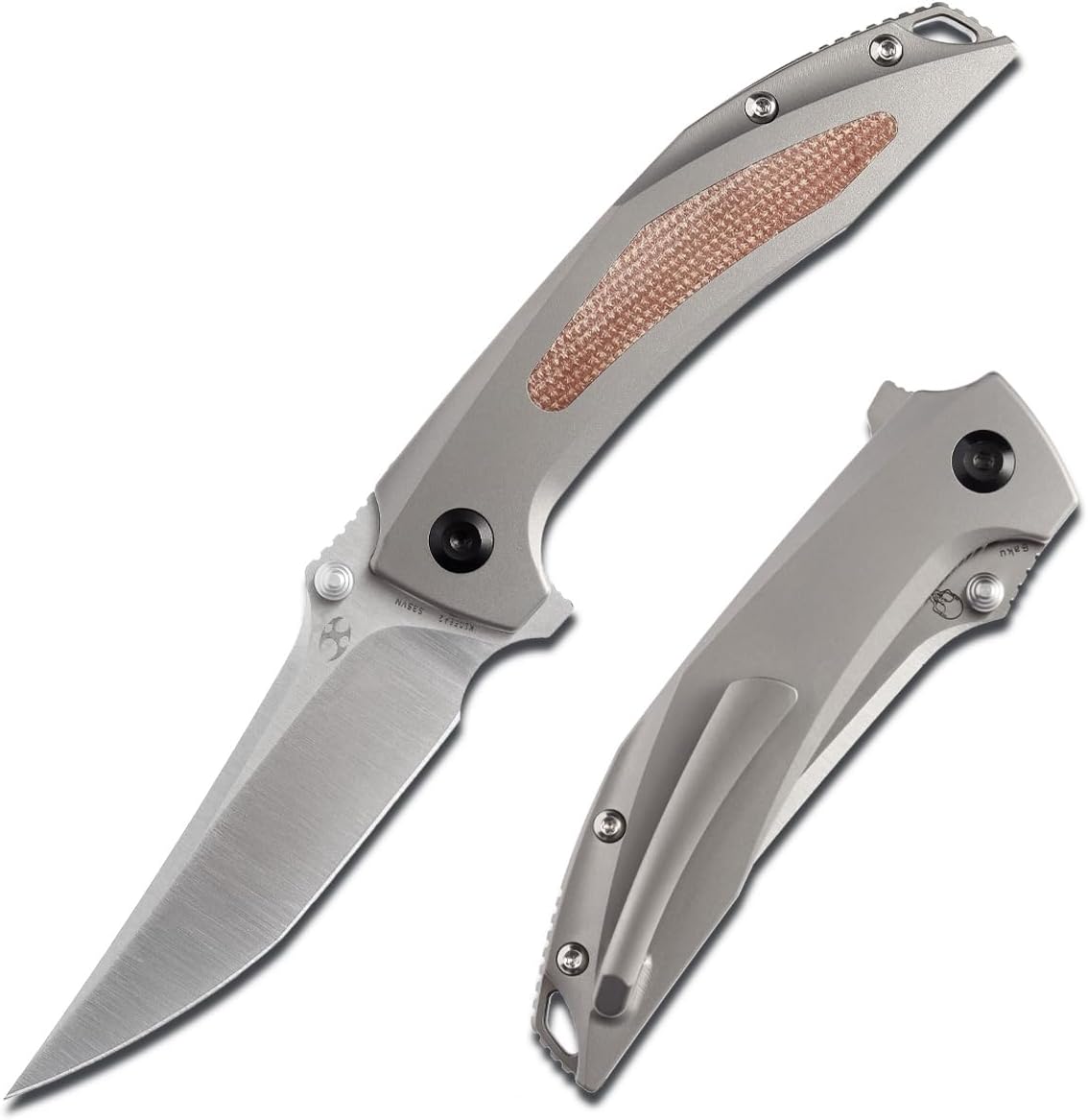 KANSEPT Baku Pocket Folding Knives for Men EDC Camping Folding Knife 3.2'' Satin CPM-S35VN Material Outdoor Folding Knives with Titanium Brown Micarta Handle Everyday Carry K1056A2