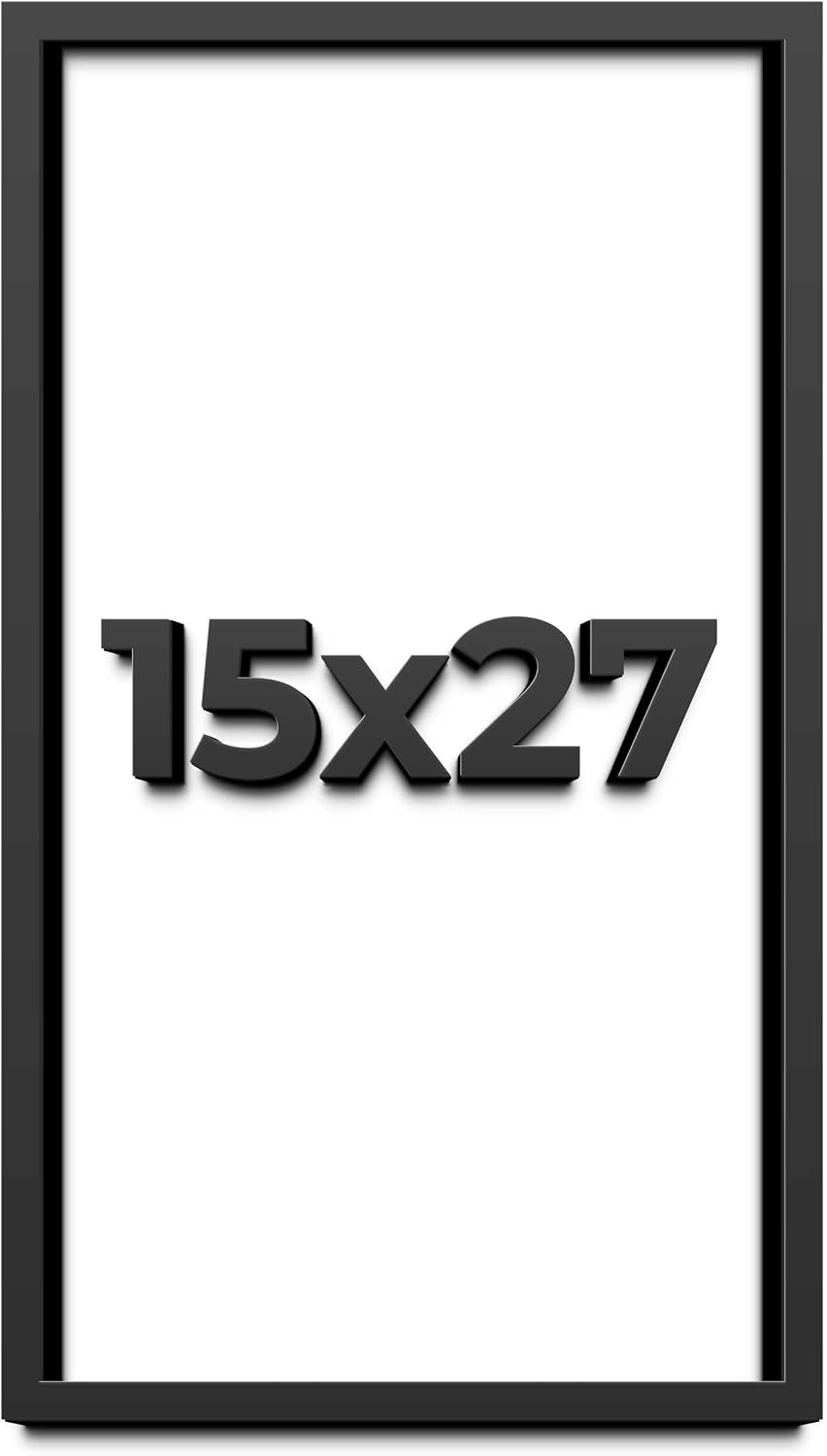 15x27 Shadow Box Black Solid Wood Display Frame with White Acid-Free Backing UV Acrylic & Hanging Hardware - with 3/4' Usable Depth