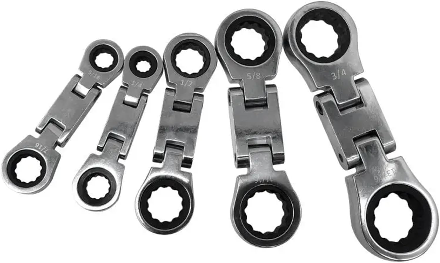 1pc Stubby Wrenches Set, Flex Head Ratcheting Wrench Set Double Box End Ratchet Wrench SAE 1/4-3/4IN 5 Pieces