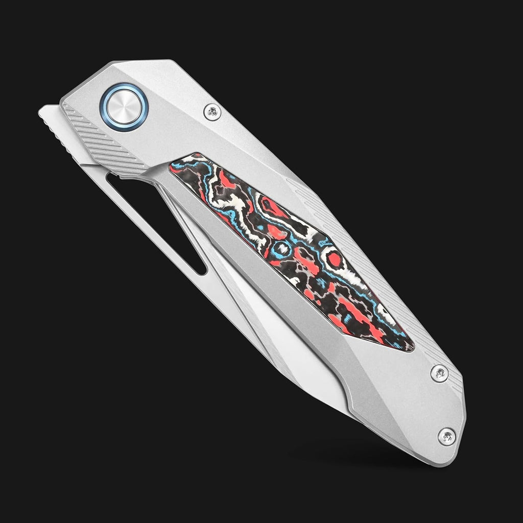 Sitivien ST666 Folding Knife,Handmade M390 Pearlescent Polishing Blade,Titanium & Colorful Carbon Fiber Handle Pocket Knife EDC Tool Knifes for Outdoor Camping,Hiking,Hunting(Color)