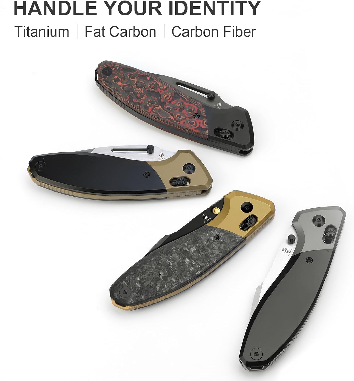 Kizer Staffi Pocket Knife, 3.32' S45VN Folding Knife with Black & Gold Titanium Carbon Fiber Handle, Clutch Lock EDC Knives with Reversible Pocket Clip for Men Women Ki3695A1