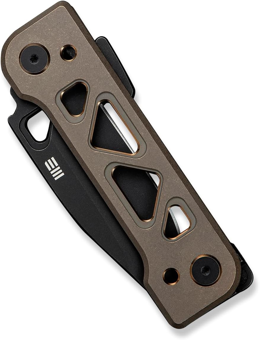 WeKnife Tyro Pocket Knife for Men, Superlock Folding Knife with 4-position Pocket Clip, 2.91' CPM 20CV Steel Blade 6AL4V Titanium Handle, Designed by Snecx Tan WE24001-3 (Bronze)