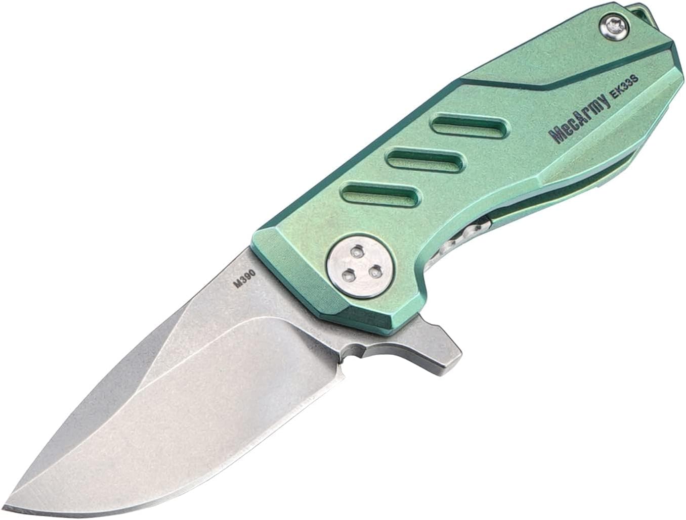 MecArmy EK33S Titanium Mini Folding Knife, Pocket Knife with Liner Lock and M390 Blade, Smooth Manual Opening, Small EDC Tool with Keychain Sheath and Gift-Ready Packaging (Green)