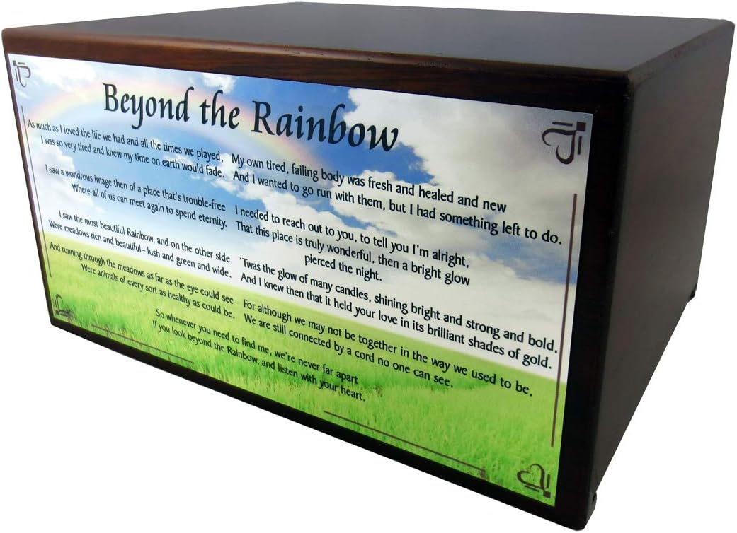 Wooden Pet Urns for Dogs with Black Labrador Figurine & Poem Beyond The Rainbow | Personalized Dog Memorial Urn for Ashes | Medium Paulownia Pet Urn for Lab | Pet Memorial | Conversation Concepts