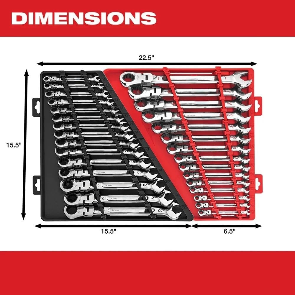 15PC 48-22-9413 for Milwaukee Flex Head Ratcheting SAE Combination Wrench Set - Red/New