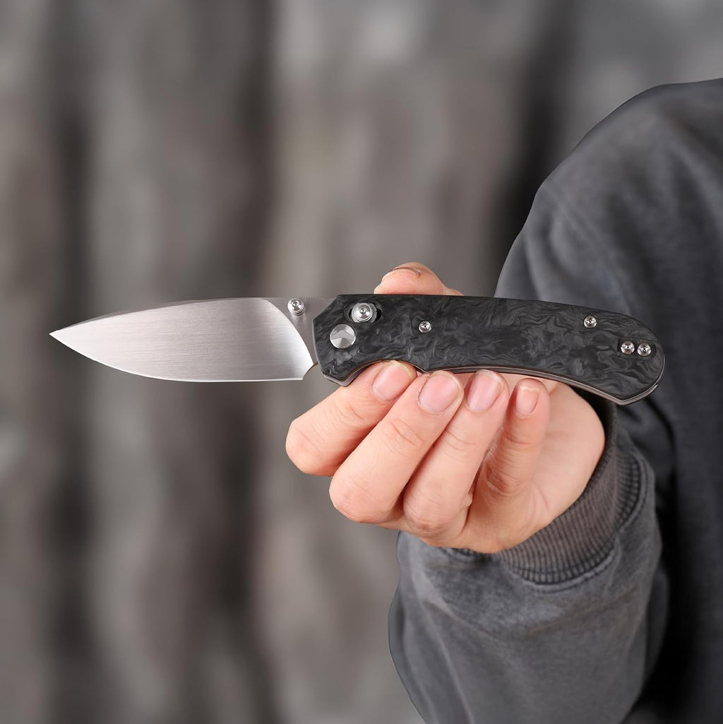 Folding Pocket Knife, 3.31'' M390 Blade, Erogonomic Titanium Handle, Pocket Knife for Men, EDC Knife for Hunting, Outdoor Survival Fishing Hiking Camping Knives (Black&Grey)