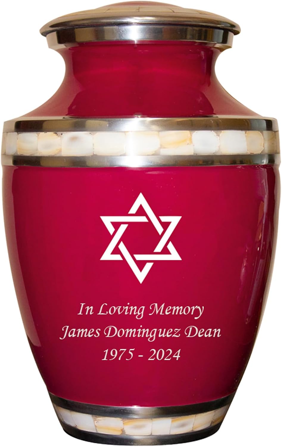 Star of David Blue Cremation Urn for Human Ashes, Jewish Cremation Urn, Religious Ash Urns with Personalized Engraving (Maroon)