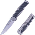 REALSTEEL Knives Rokot Premium Frame Lock Flipper Knife (S35VN Satin Drop Point Blade) Titanium TC-4 Handle with Black G10 Inlays