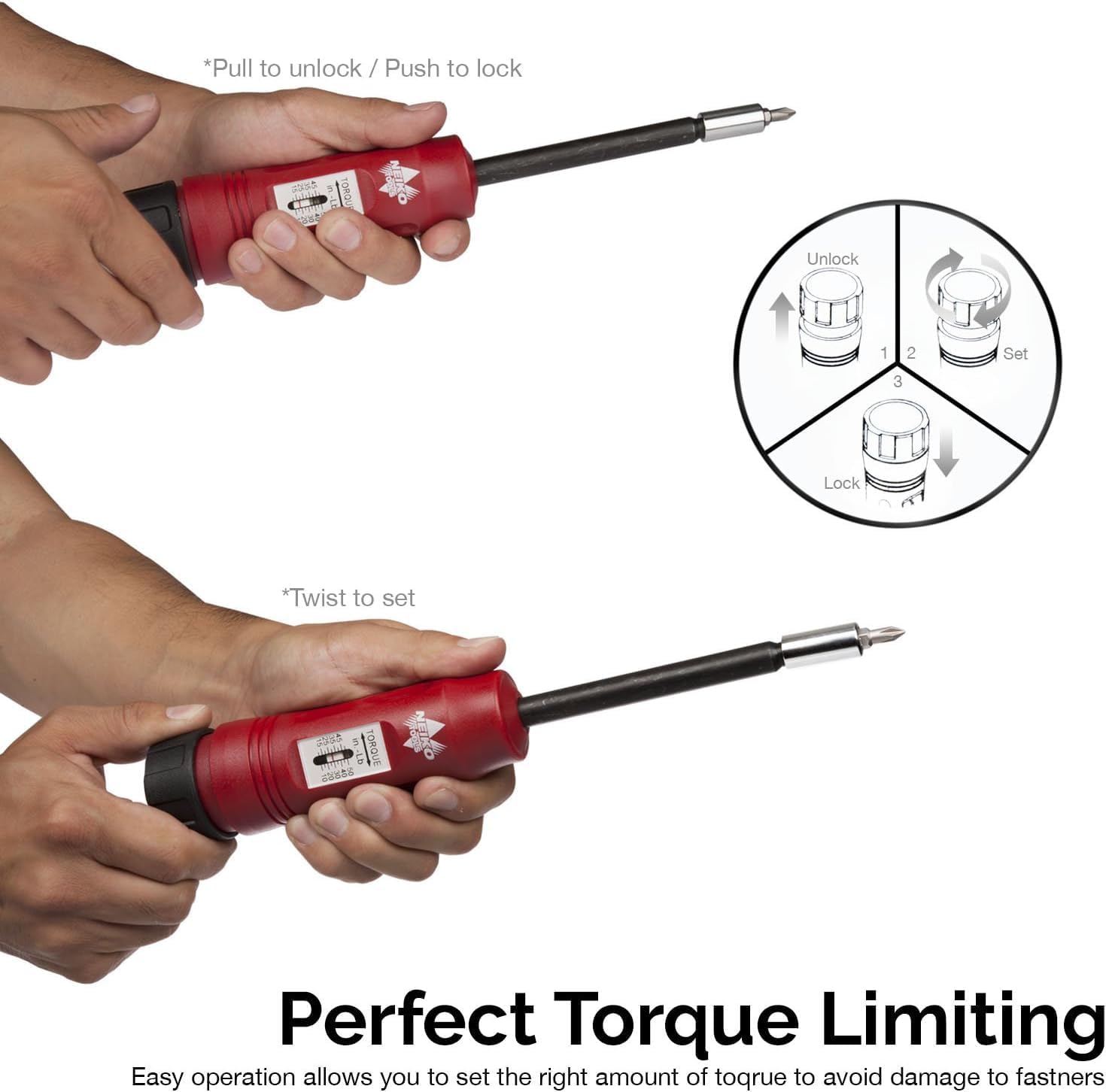 NEIKO 10573B 1/4' Torque Screwdriver Set, 20 Hex Bits, 10 to 50 In-Lbs, Long Shank Screwdriver Torque Wrench, Adjustable Inch-Pound Torque Screwdriver for HVAC and Gunsmiths (Pack of 25)